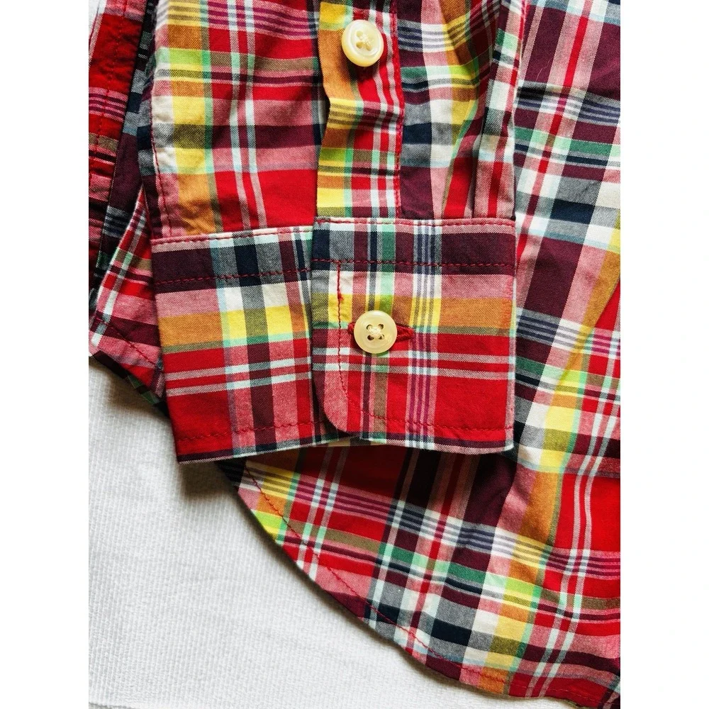 Boy's Ralph Lauren Medium 10/12 Red Yellow Navy Black Plaid Long Sleeve‎ Shirt